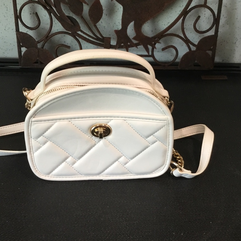 White Quilted Crossbody Bag with Gold Turn-Lock